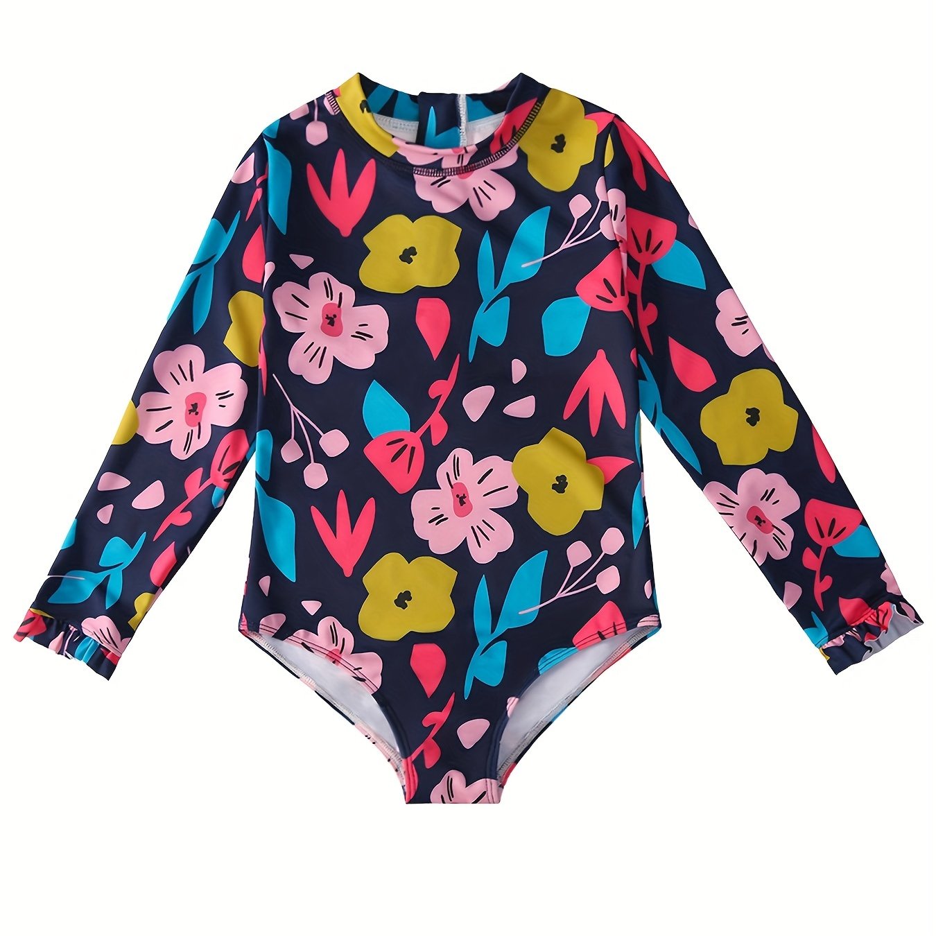 Girls Long Sleeve One Piece Swimsuit Beach Sun Protection