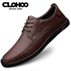 CLOHOO Men's Embossed Dress Shoes Dark Brown