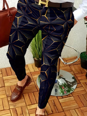 Geometric Print Casual Vintage Stretch Dress Pants For Business Party