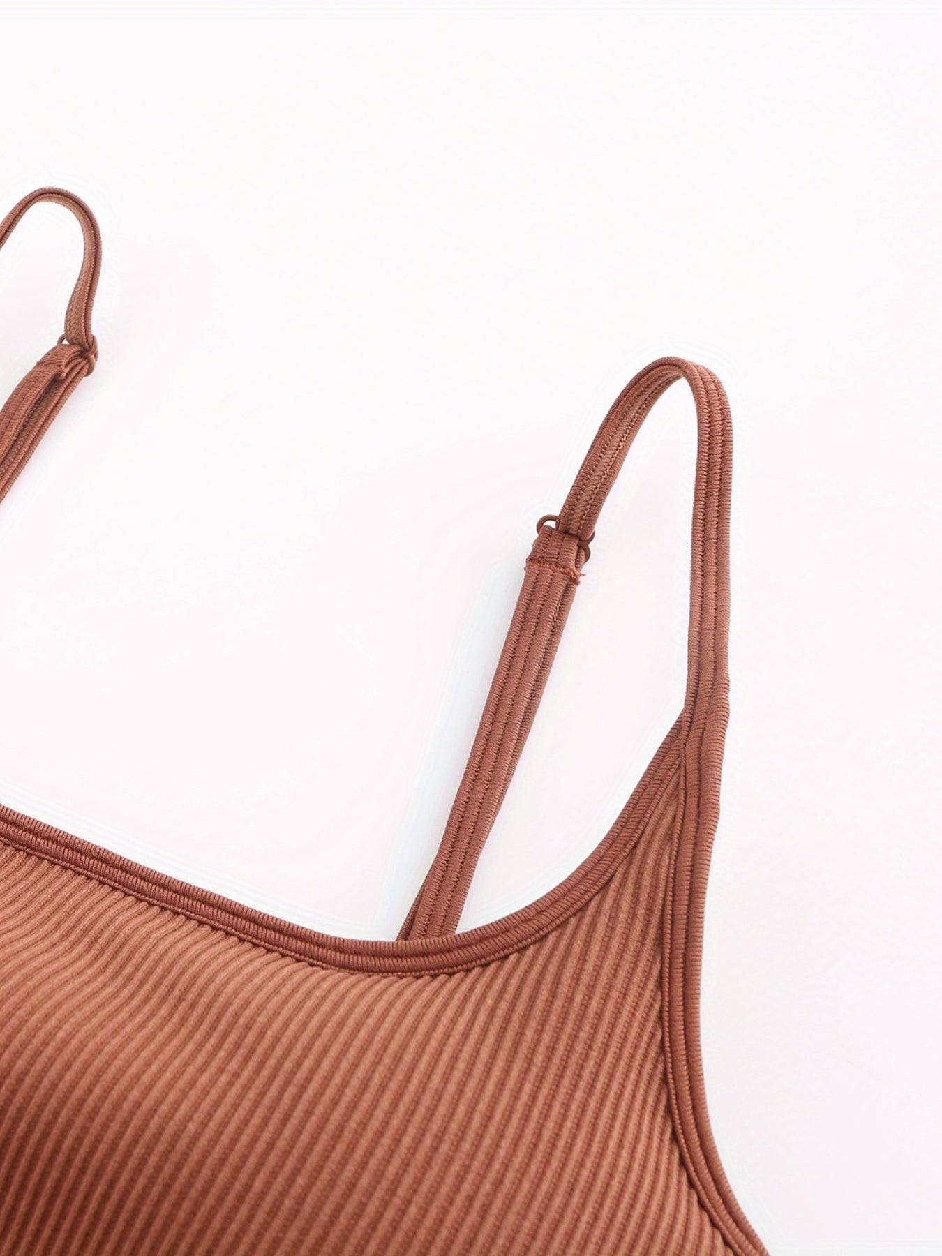 Ribbed Cami Sports Bra Solid Tank Top Activewear