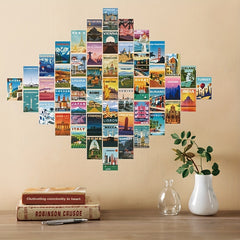 Vintage Travel Cities Poster Set for Wall Collage, 50 Pcs