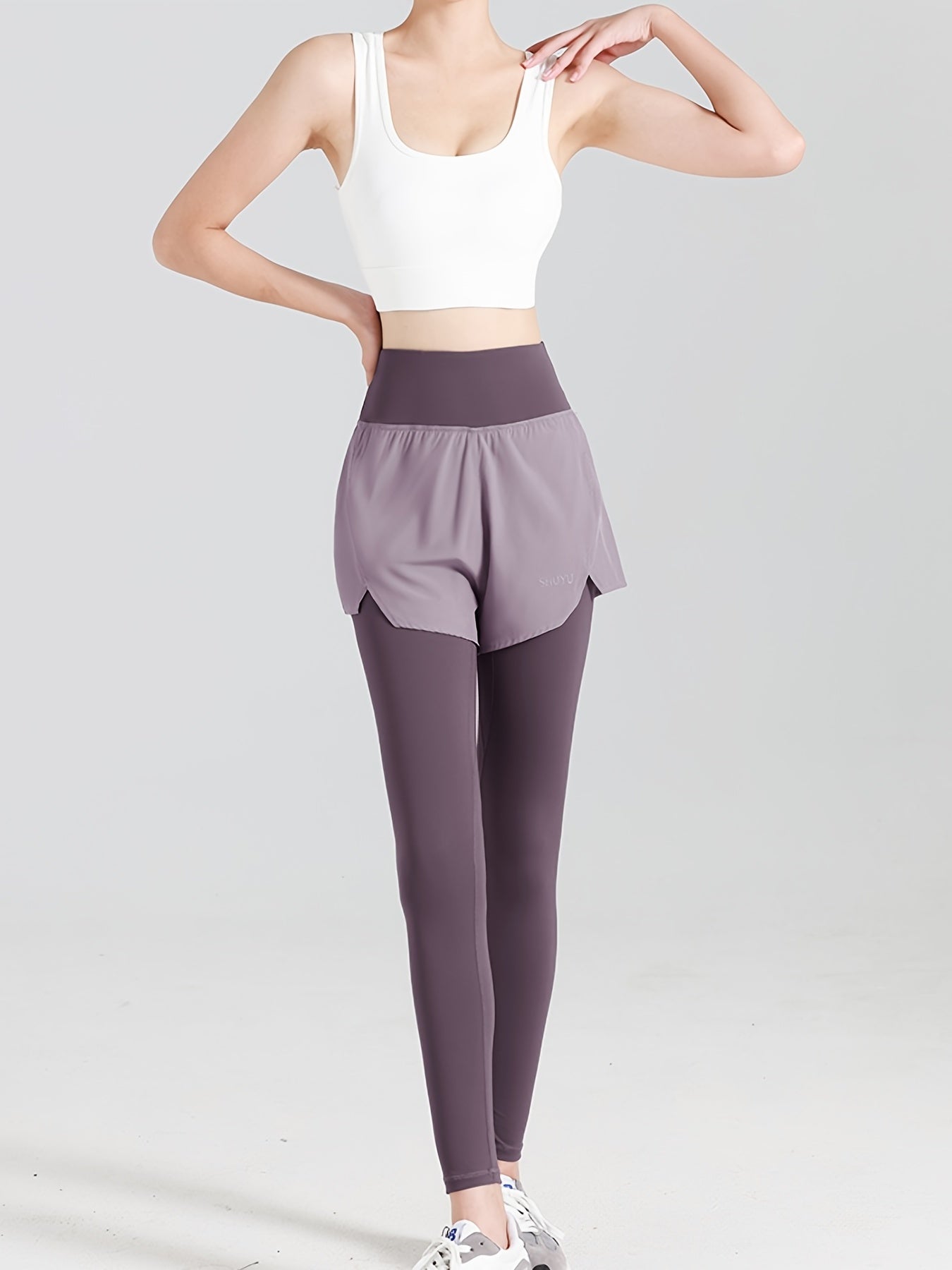 Solid Stretchy Yoga Sports Pants High Waist Tummy Control Fitness