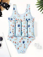 Girls Santa Print Inflatable Tankini Swimsuit