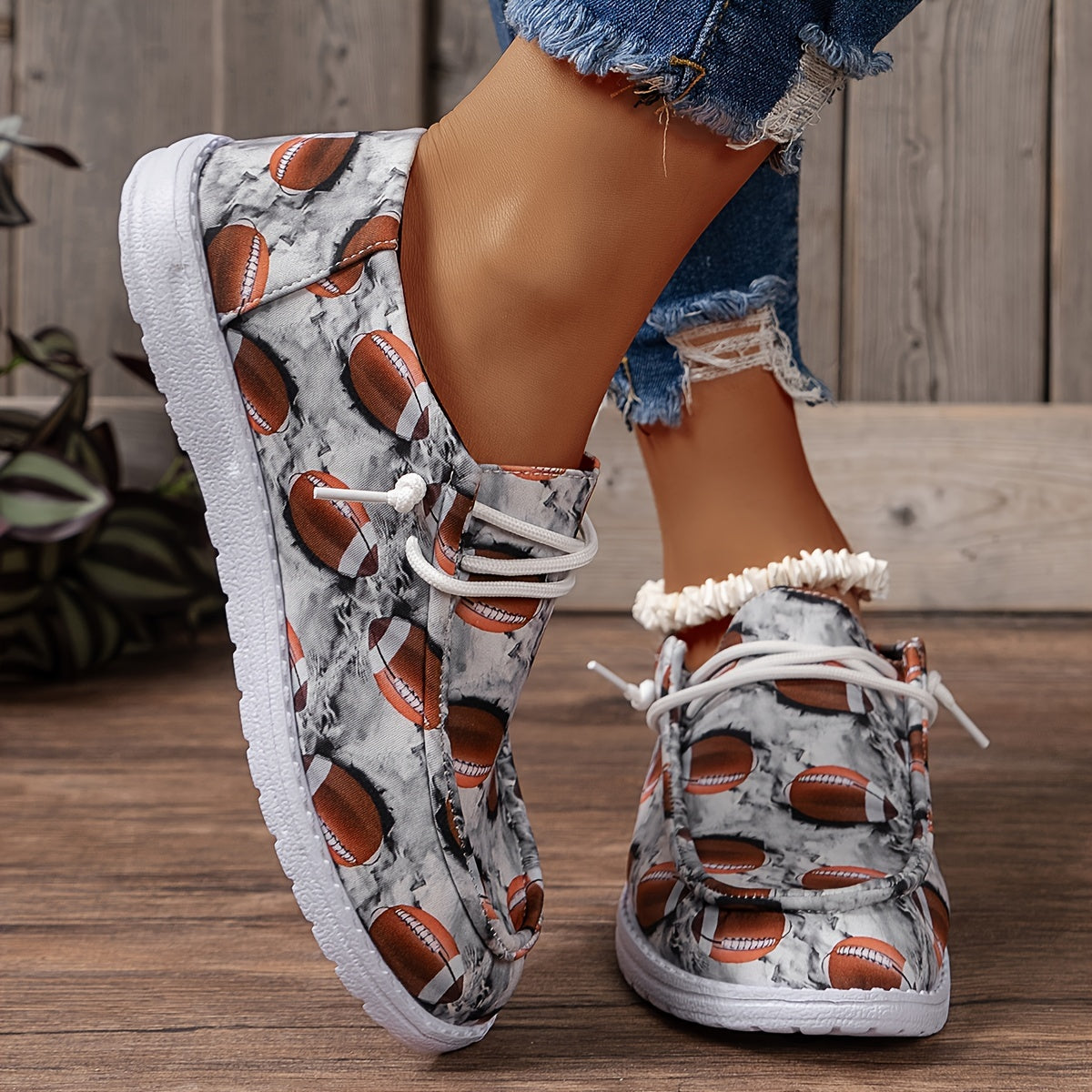 Women's Rugby Pattern Slip On Flat Shoes Lightweight Soft Casual Walking Shoes