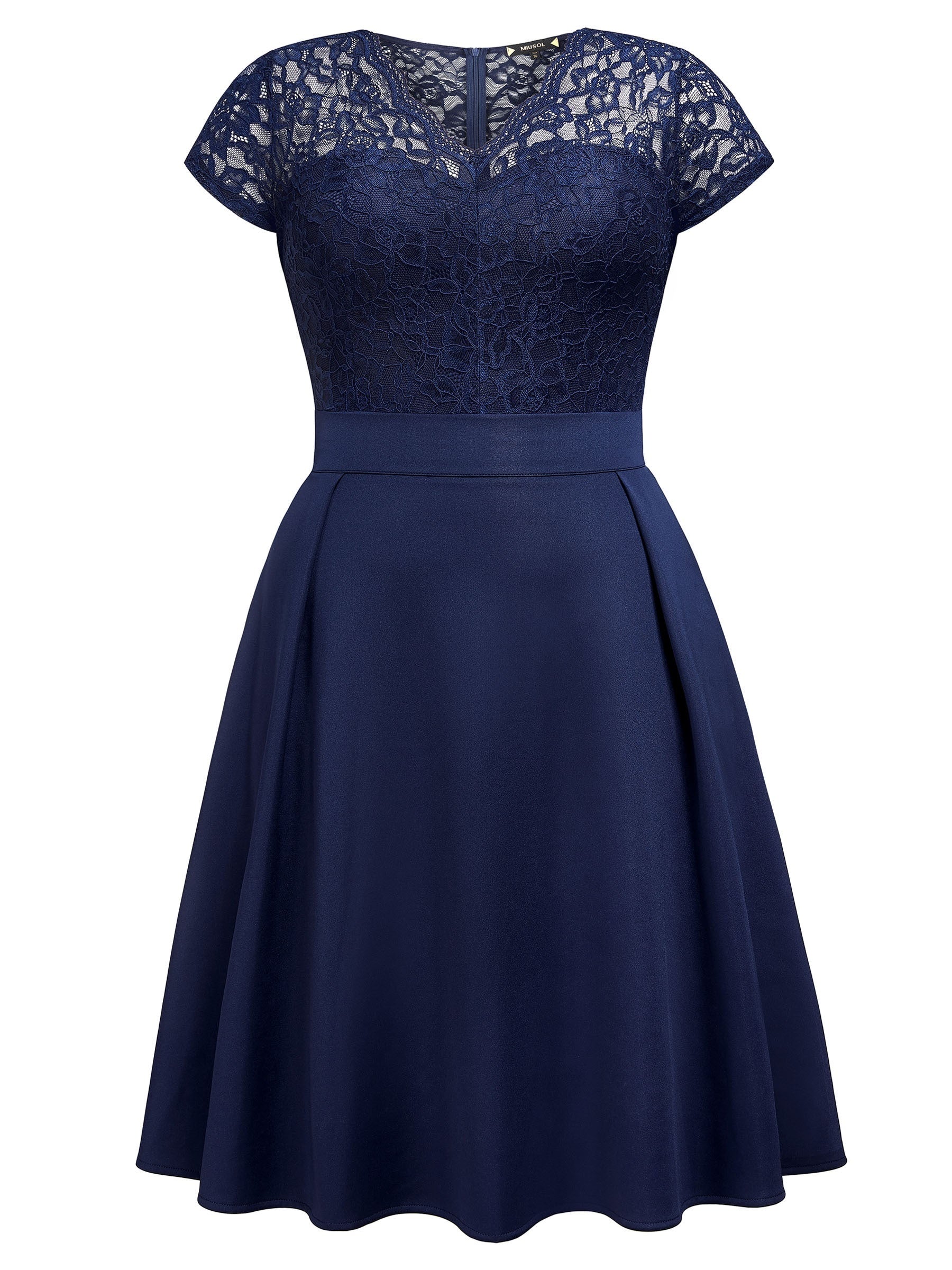 Contrast Lace Cap Sleeve V Neck A Line Dress
