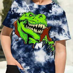 Boy's Dino Graphic T-shirt, 3D Print, Casual, Summer Tee