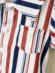2pcs Baby Boys Striped Short Sleeve Shirt & Shorts Set For Summer