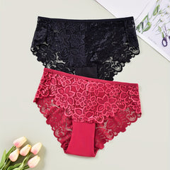 2 Pack Plus Size Lace Mid Rise Briefs Set