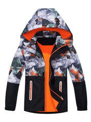 Boys Camo Rain Jacket Waterproof Coat With Hood