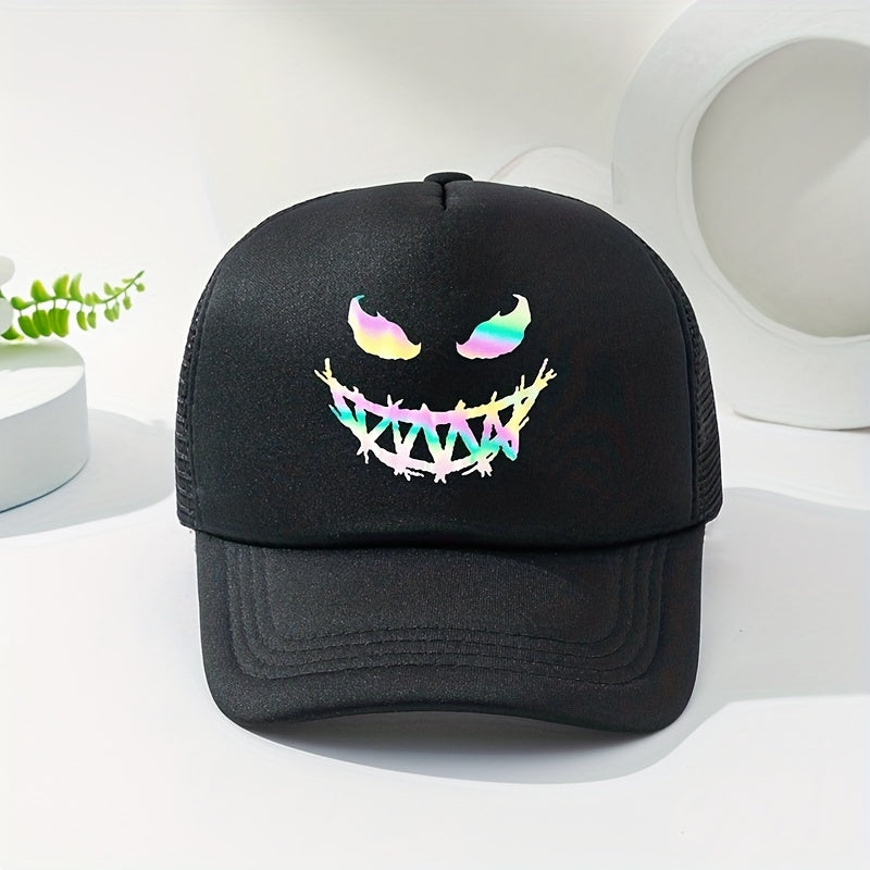 Summer Outdoor Sunshade Mesh Baseball Cap with Ghost Face Print