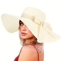 Wide Brim Floppy Sun Hat Bowknot Decor Beach Hats Straw Hats For Women