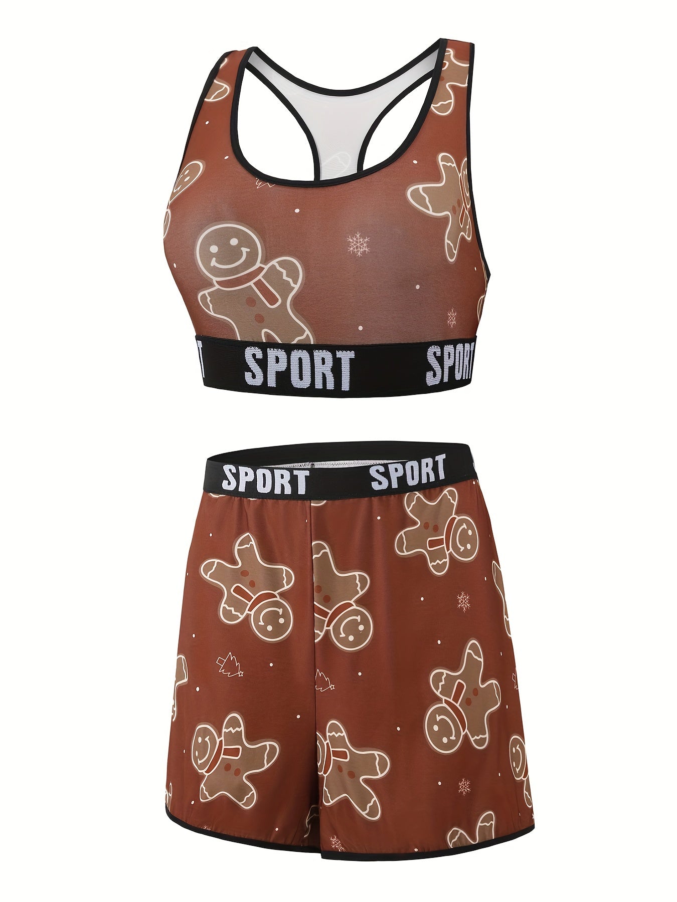 Xmas Cartoon Figure Tank Top & Snowflake Print Underwear Set
