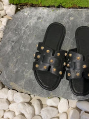 Women's Golden Beads Slide Sandals Flat Summer Shoes