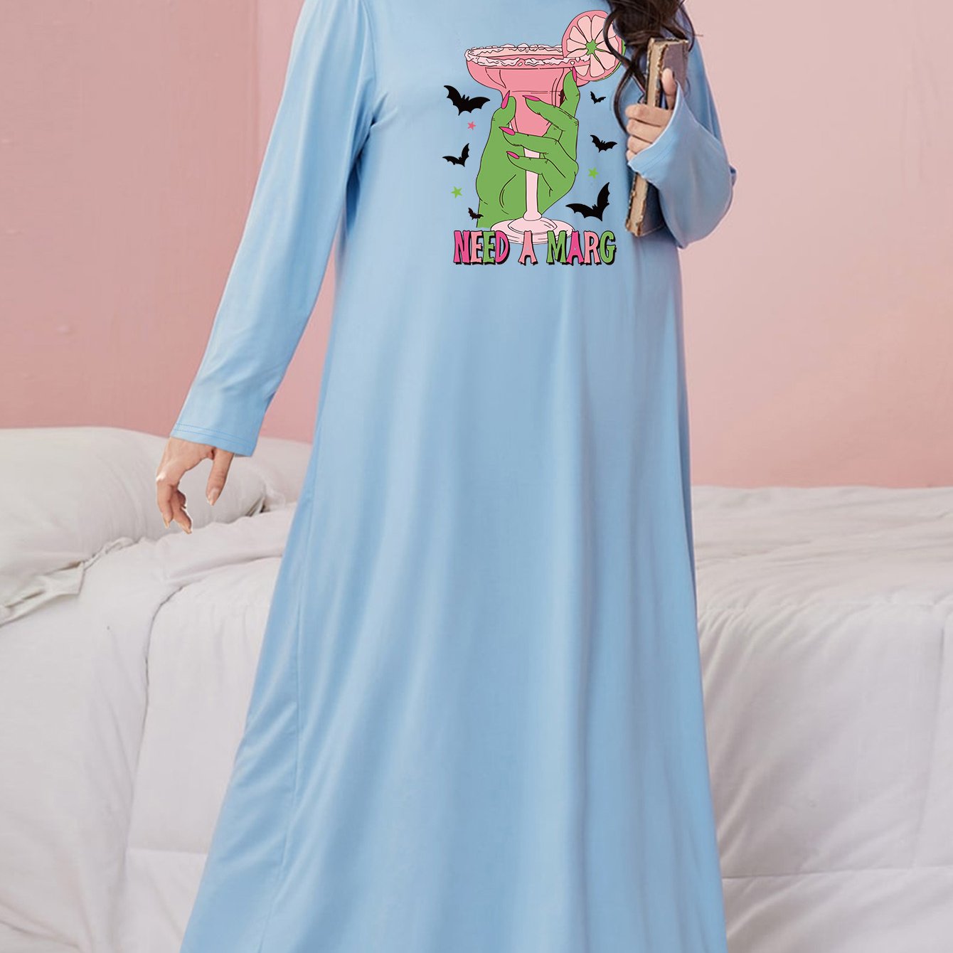 Gothic Nightdress Monster Hand & Bat Print Sleep Dress