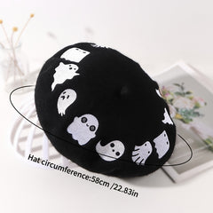 Ghost Embroidery Woolen Beret Women's Hat Painter Hat Winter Warm Beret Hat Cap