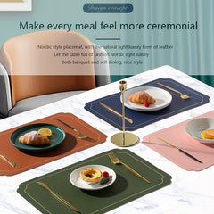 Nordic Rectangular Golden Edge Leather Table Mat Waterproof Placemat