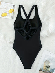 Criss Cross Backless One Piece Swimsuit High Cut Bathing Suit
