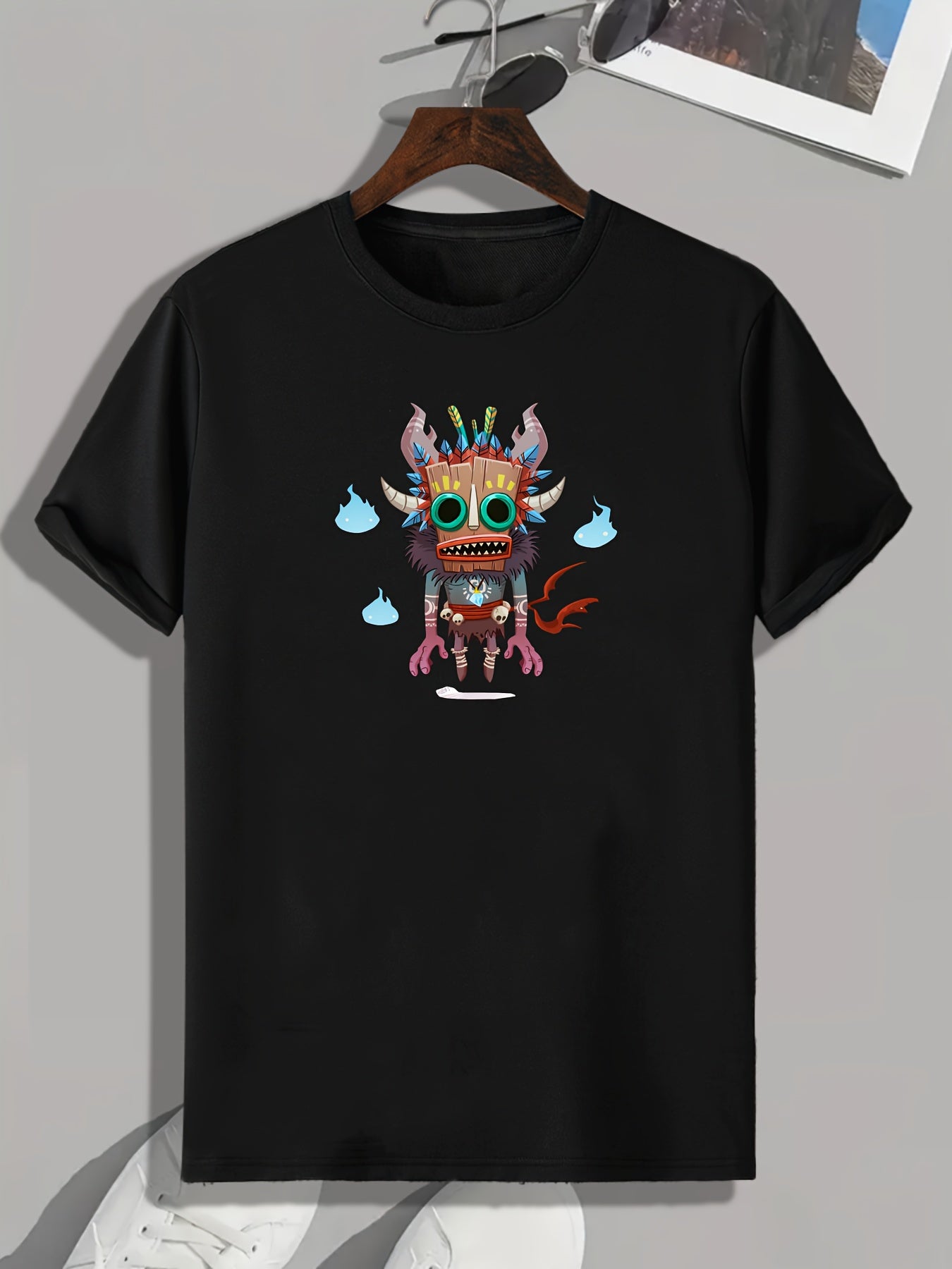 Tribal Monster Print Men's Comfy T-shirt for Outdoor Summer