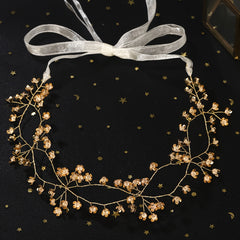 Golden Metal Flower Headband with Crystals