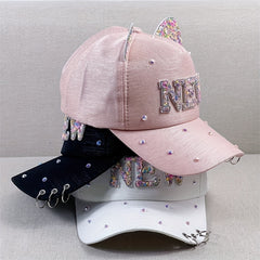 Y2K Baseball Cap Rhinestone Glitter Cat Ears Patch Dad Hats Kpop Sun Hat