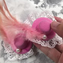 Feathered Lace Trimmed Pink Bow Hair Accessory for Festive Occasions