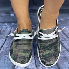 Tie Dye Green Walking Shoes Lightweight Slip On Flat Shoes