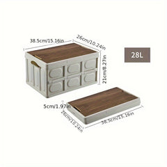 Outdoor Camping Folding Box Wooden Lid Large Capacity Storage Food Organizer