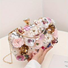 Small Rhinestone Clutch Bag Mini Flower Evening Bag for Women's Party