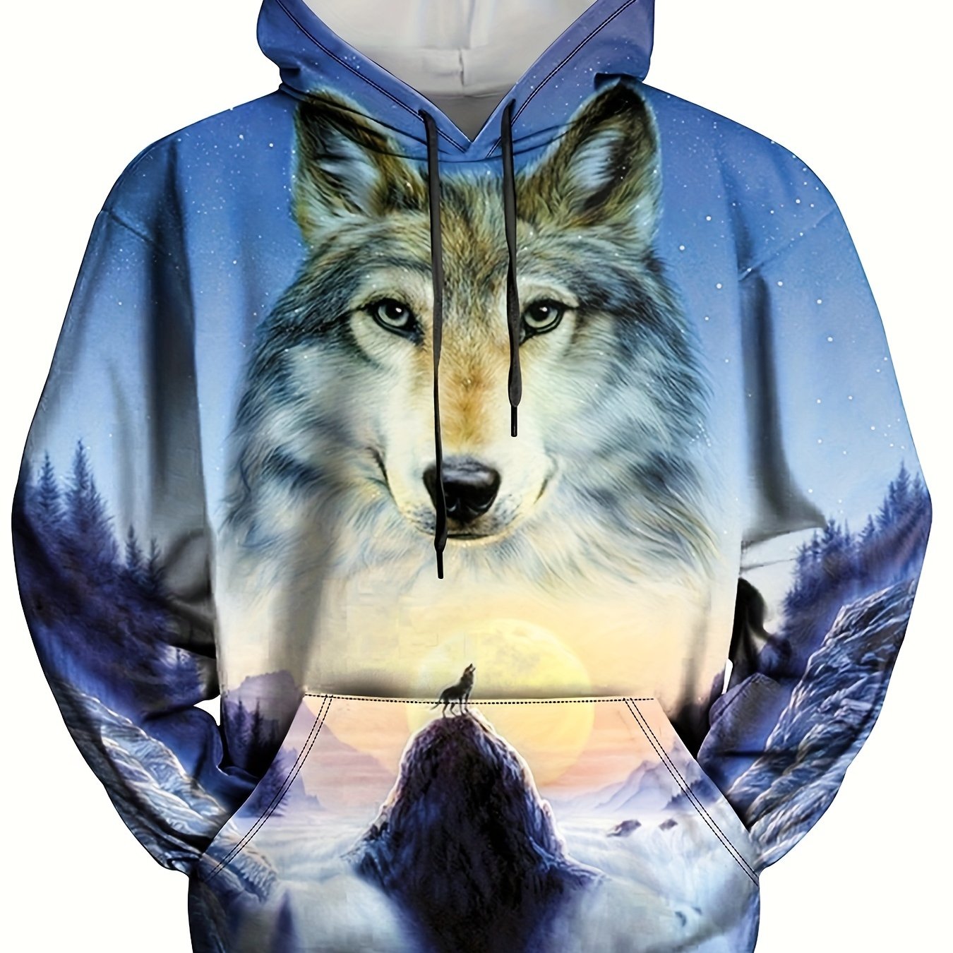 Wolf 3D Print Hoodie for Men Graphic Hooded Pullover Mens Clothing