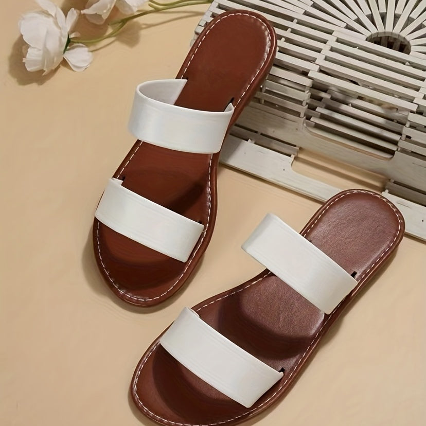 Women's Double Strap Slide Sandals Casual Slip On Flat Summer Shoes
