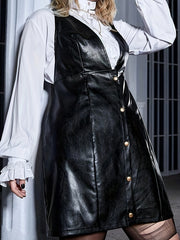 Women's PU Leather Button Up Overall Dress