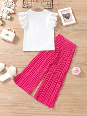 Anime Girl Ruffle Sleeve T-shirt & Pants Set for Summer