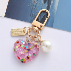 Heart Shape Keychain With Love Heart Shaped Pearl - Perfect Birthday Gift