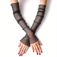 Glitter Solid Breathable Sunscreen Long Gloves for Women