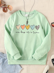 Girls Colorful Hearts Crew Neck Sweatshirts Pullovers For Sports Casual Outfit