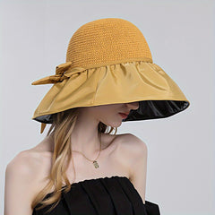 Crochet Sun Hat Wide Brim UV Protection Bucket Hat