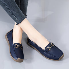 Metal Decor Flat Shoes Solid Non Slip Round Toe Loafers