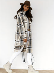 Women's Plaid Brushed Mid Length Loose Jacket