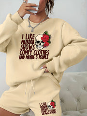 Halloween Graphic Print Sweatshirt & Shorts Set