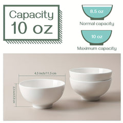 4pcs 11.43cm Ceramic Straight Mouth Bowl Set for Ramen Salad Yogurt Rice