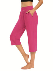 Elastic Waist Pocket Cropped Pants Casual Stretchy Stylish Pants