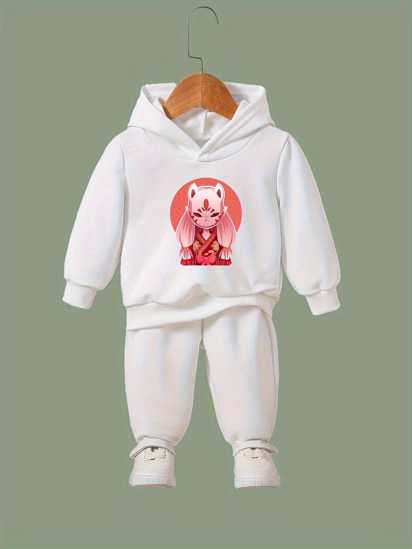 Girl's Cartoon Mask Hoodie & Pants Set Sporty Clothes