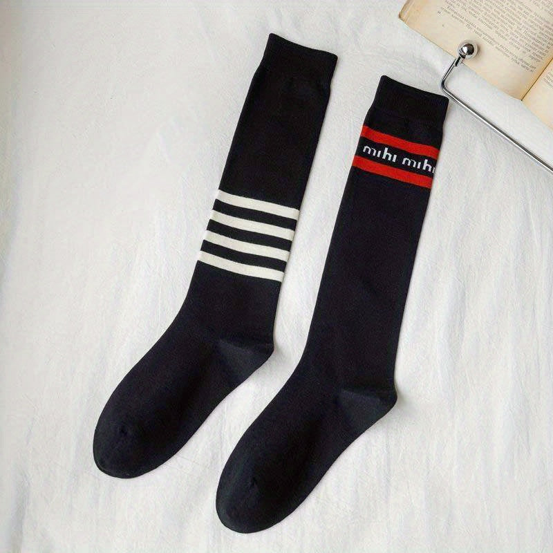 Striped Calf Socks Women's Knee High Stockings