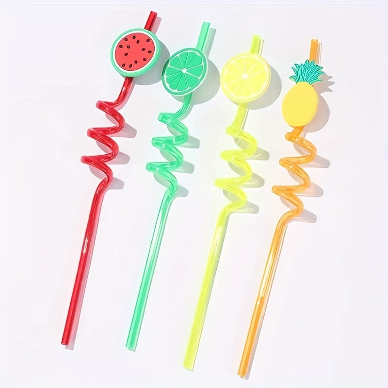 4pcs Reusable Fruit Drinking Straws For Kids Birthday Party