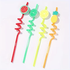 4pcs Reusable Fruit Drinking Straws For Kids Birthday Party