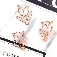 20pcs Rose Tulip Paper Clips Flower Bookmarks for Home & Office