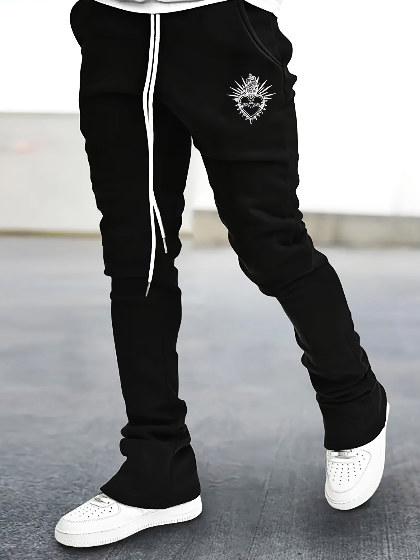 Heart Pattern Flared Trousers Men s Casual Street Style Joggers