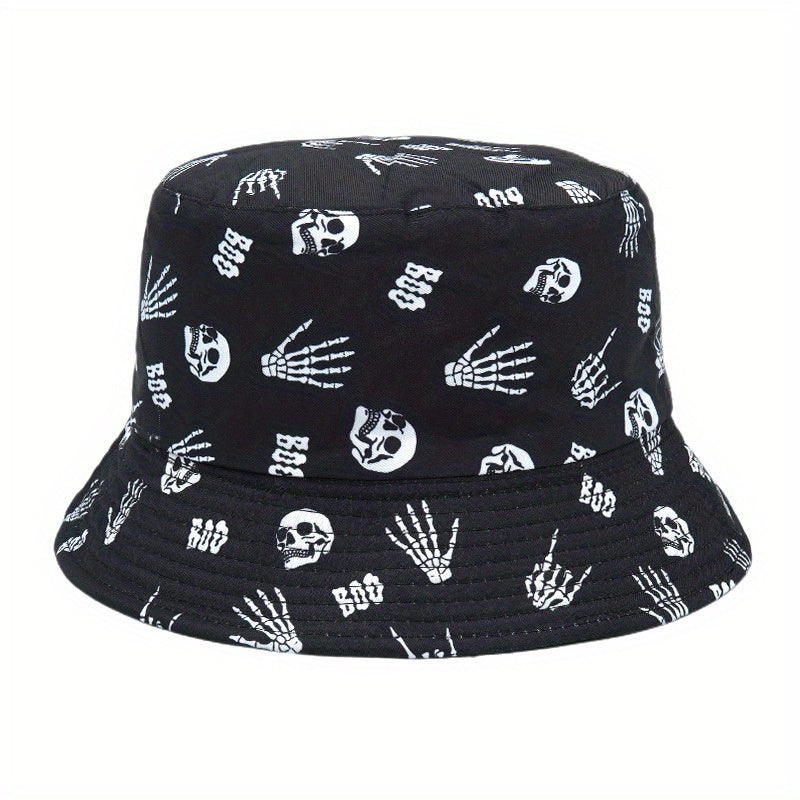 Skull Pattern Bucket Hat Reversible Sun Fisherman Cap