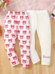 2pcs Pink Bear Full Print Leggings Outfit