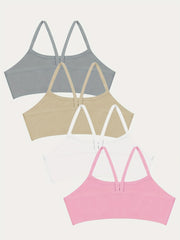 4pcs Girls Crisscross Back Bras Soft Bralette Teens 7-11 Years